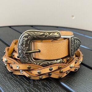 Floral Buckle Studded Rhinestone Bonded Leather Western Belt Women’s Size 2XL